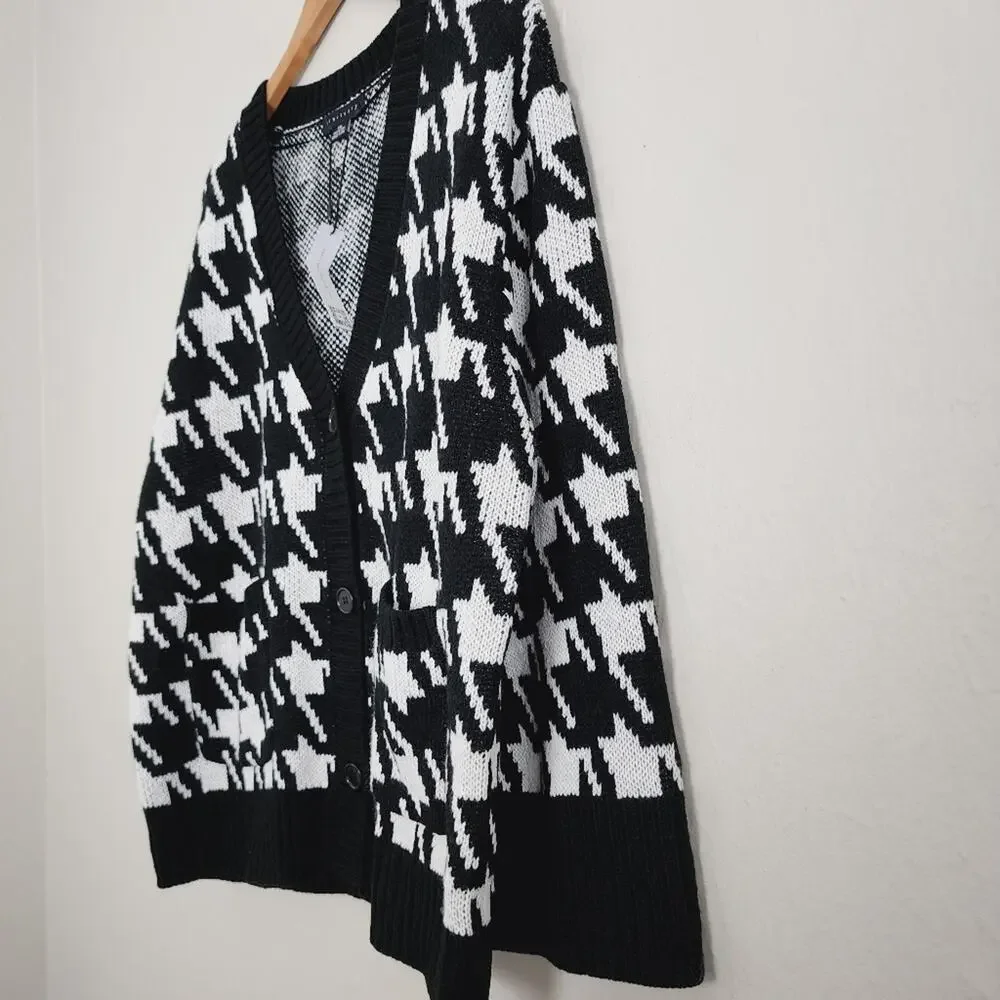 Sanctuary Warms My Heart Houndstooth Cardigan Sweater Black White 2X NWT - Picture 6 of 9